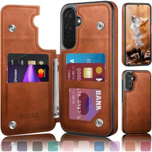 DJDUCK Designed for Samsung Galaxy A36 Case Wallet with Card Holder, [Magnetic Clasp Cover] [RFID Blocking Leather Protection] Shockproof Women Men Cases for Samsung A36 Light Brown