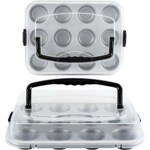 2-Pack Muffin Pan with Carry Lid, Non-Stick 12-Cup Muffin Tin, Silver Cupcake Pan with Lid and Handle for Transporting, Suitable for Party, Holiday, Gathering etc