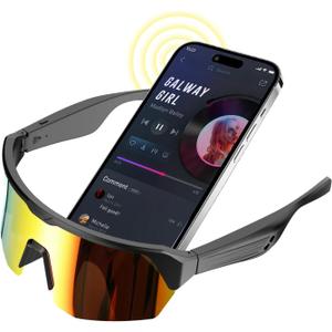 Sports Smart Sunglasses, Bluetooth Cycling Glasses with Polarized Lenses, Open Ear Music Speakers, Built-in Mic, Voice Assistant, UV Protection for Running & Outdoor Activities (Colorful)