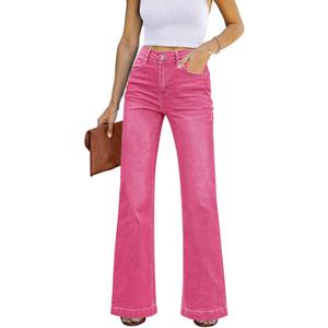 GRAPENT Womens Flare Jeans High Waisted Wide Leg Baggy Jean for Women Stretch Denim Pants (XX-Large, Hot Pink)