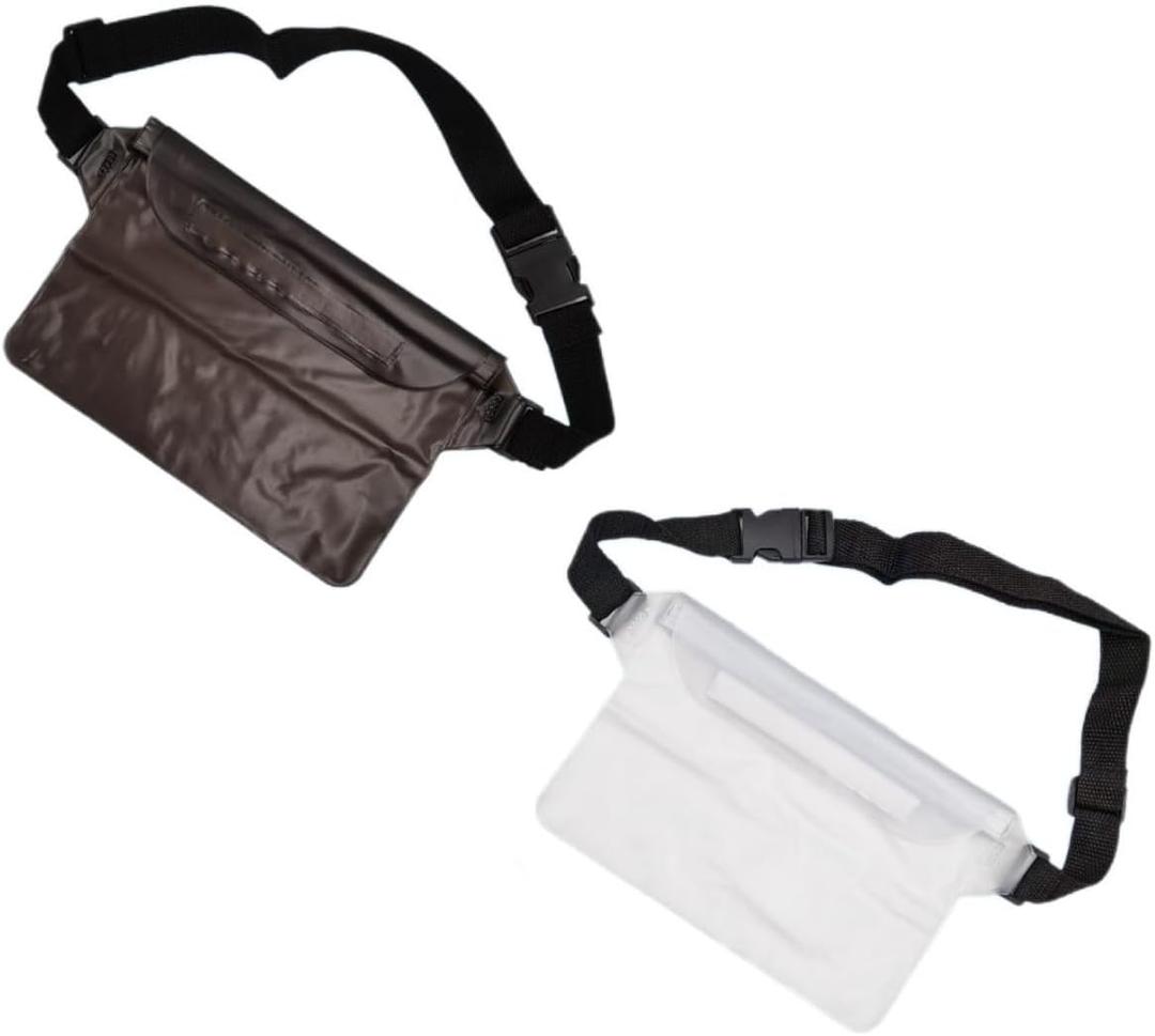 fashion mania 2-Pack Waterproof Pouch with Adjustable Waist Strap, Waterproof Dry Bag, Keeps Cell Phones and Valuables Safe and Dry, Perfect for Kayaking, Beach, Camping and Swimming (Black + White)