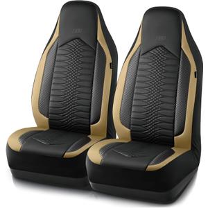 Skechers Memory Foam Car Seat Covers, Leather High Back Seat Covers Quilting Design,Waterproof Sports Car Seat Covers Front Seats,Airbag Compatible, Universal Fit for Most Cars, SUVs,Trucks,Beige (Black and Beige)