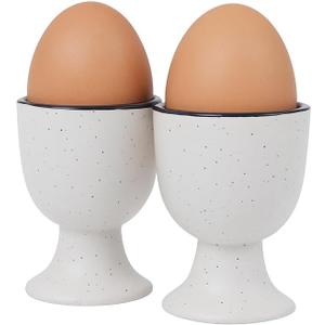 Ceramic Egg Cup Christmas Gift Set of 2 Porcelain Holder Breakfast Boiled Cooking Easy to Clean Childhood Memories Kitchen (White)