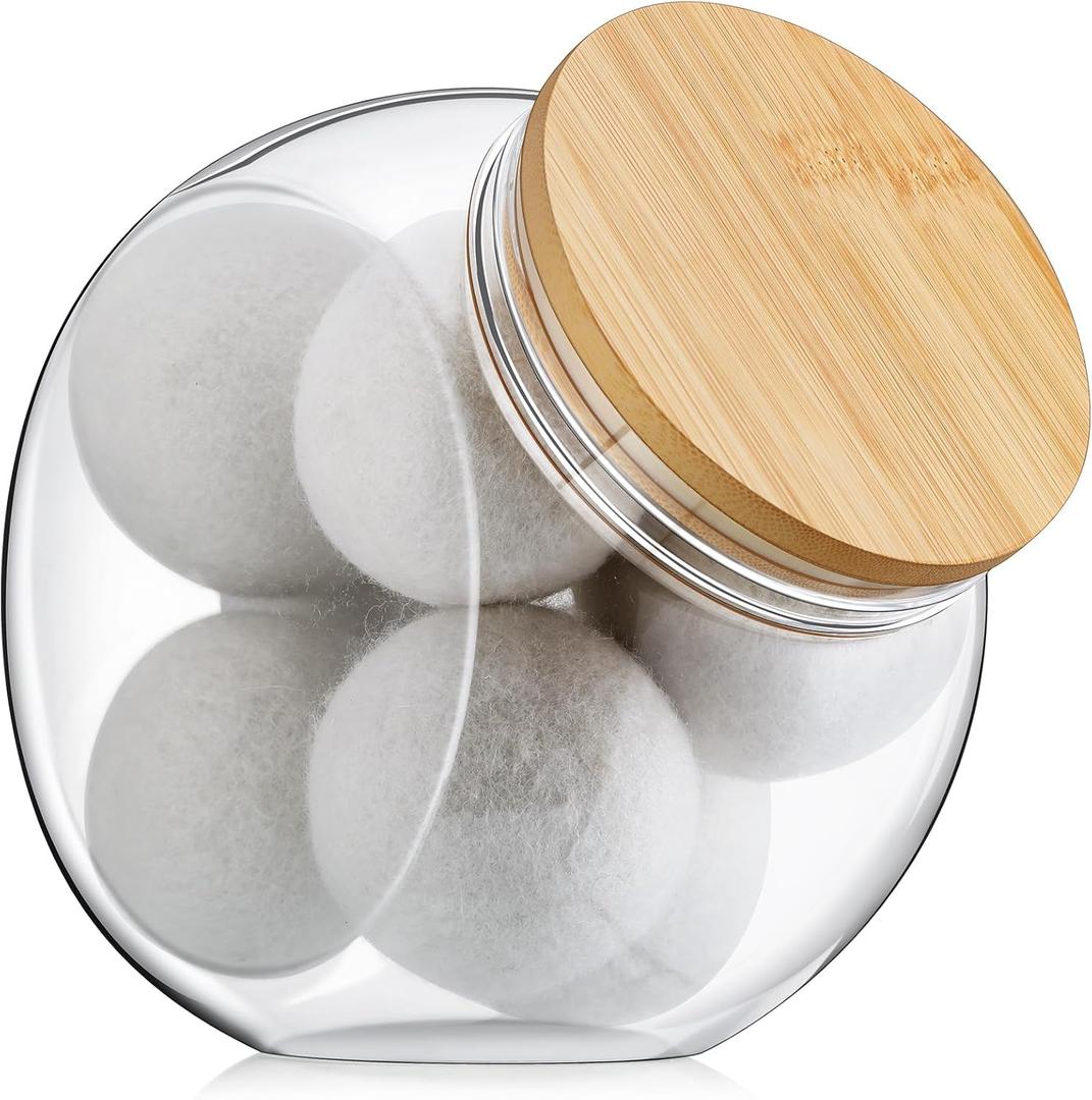 1 Pack Dryer Ball Holder for Laundry Room Plastic Laundry Pods Container 0.56 Gallon Bathroom Jar Container Dishwasher Pods Detergent Organization Dispenser with Bamboo Lid