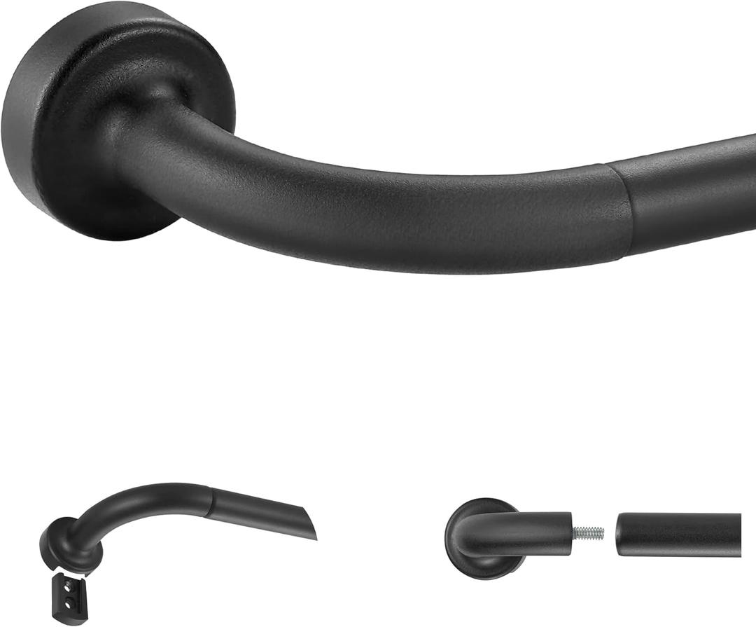 Matte Black Disc Curtain Rods, 48-84 Inches Window Curtain Rod,Adjustable Room Darkening Curtain Rod with Aluminum Finials and Brackets,Wrap Around Design