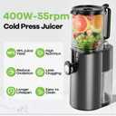 EanOruus Cold Press Juicer, 5.8" Wide Feed Chute Juice Extractor Machine with 400W, High Juice Yield, Slow Masticating Juicer for Whole Vegetables & Fruits, Black Gray