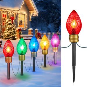 Moonflor Strawberry Jumbo C9 Christmas Pathway Lights Outdoor - 8.5 Feet 5 LED C9 Christma Lights,C7 Light Covered Jumbo Multicolor Christmas Light Outdoor Decorations for Lawn Holiday Outside Yard (1 Pack)
