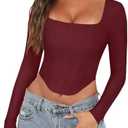 REORIA Womens Sexy Square Neck Long Sleeve Backless Going Out Boned Bustier Corset Crop Tops Large