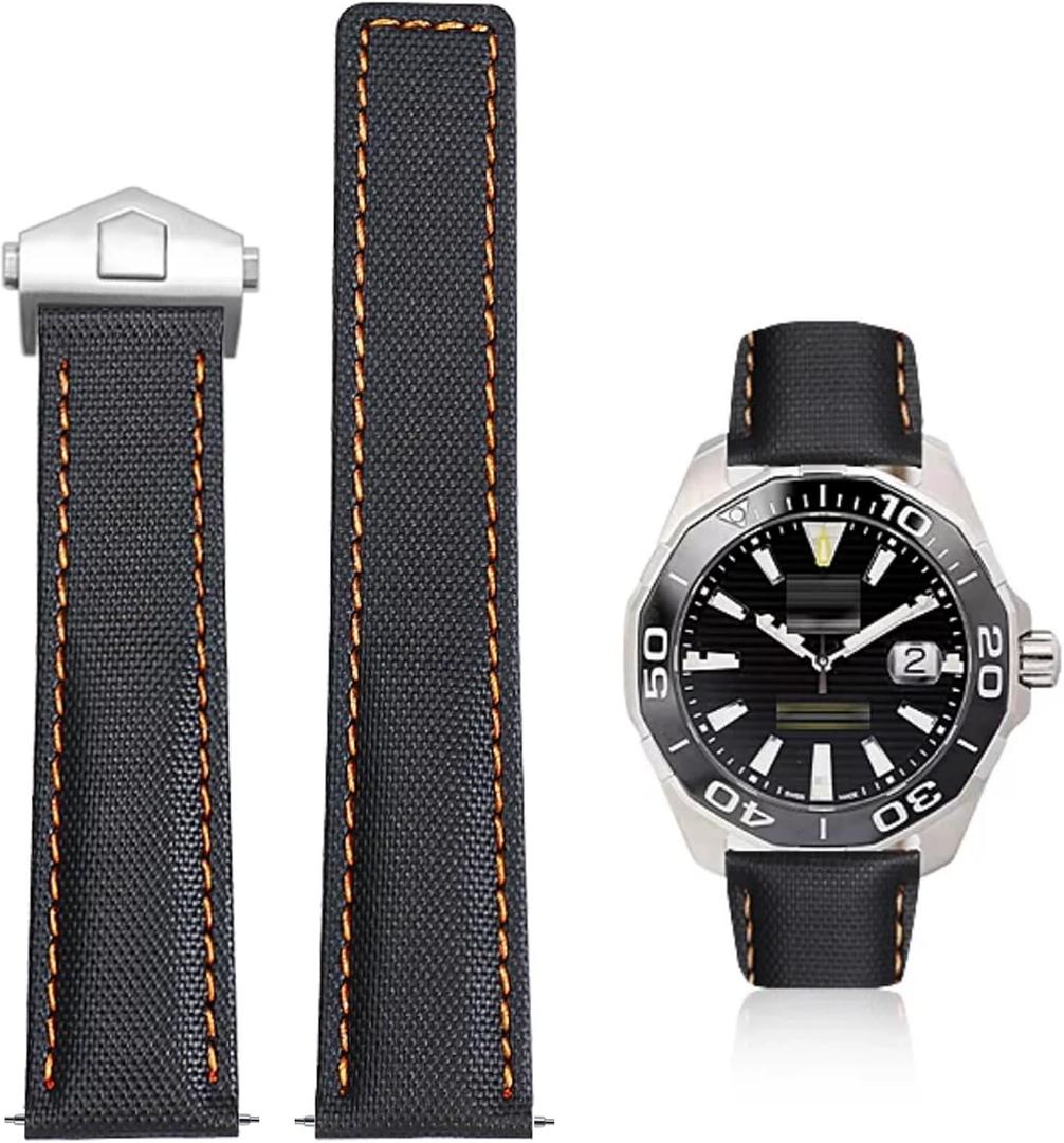 Nylon Leather Watch Band Quick Release Waterproof Oxford Fiber Nylon Genuine Leather Deployant Watch Band Strap Nylon Leather Universal Replacement Bracelet Strap 20mm 22mm for Men Women