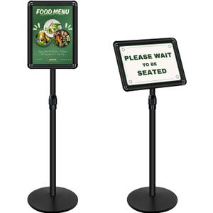 Heavy Duty Sign Holder Poster Stand 8.5"x 11" Floor Standing Sign Holder Adjustable Pedestal Sign Stand with Cast Iron Base for Display/ Advertisement (Black)