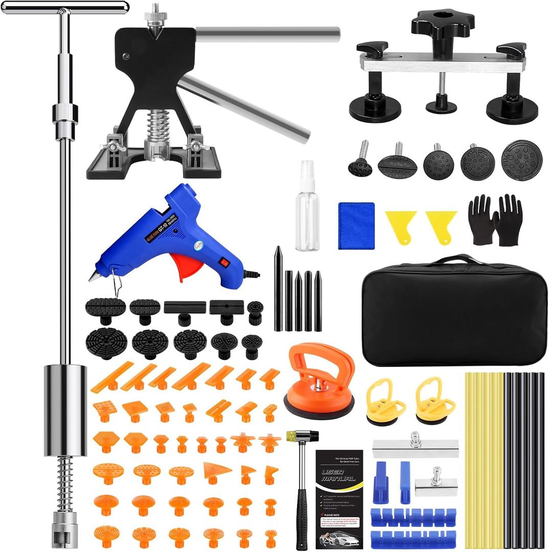 VEXTRO Dent Puller Kit, Paintless Dent Repair Tools with Dent Lifter, Bridge Puller, Slide Hammer T-Bar, PDR Car Dent Removal Kit with Glue Gun and Tabs for Auto Body Hail Damage