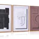 Aurlan Neutral Abstract Polygon Framed Wall Art(16"x24"), 3 PCS Minimalist Black Beige Brown 3D Textured Canvas Artwork, Large Modern Geometric Illustration Art Wall Decor for Office Living Room