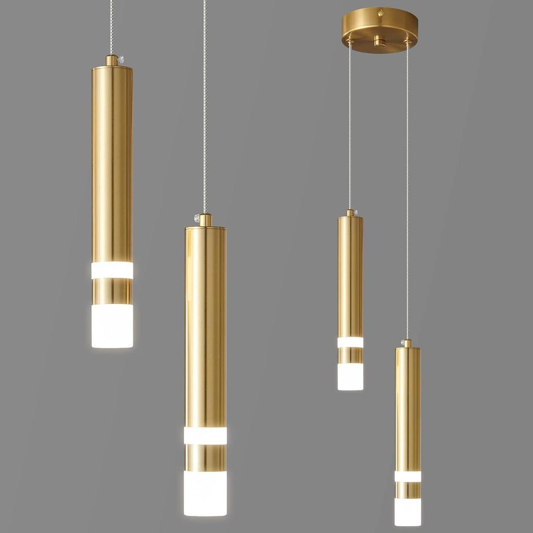 Modern Pendant Light Kitchen Fixture Dimmable LED Gold Mini Pendant Lighting fo Kitchen Island Bedroom Bedside Table Small Pendant Lights (2-Light)