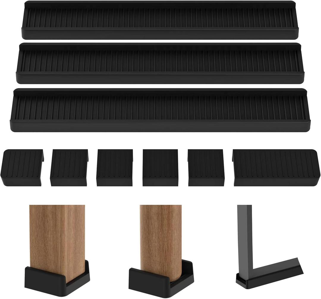 Rectangular DIY Non Slip Chair Leg Protectors,Furniture Coasters,Furniture Pads Hardwoods Floors, Non Skid Furniture Grippers,Rectangle Silicone Bed & Sofa Feet Caps. (Black, 4Pcs 1"x 8")