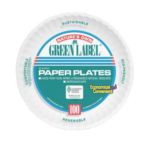 AJM AJMPP6GRE Green Label Paper Plates, Microwavable, 6" Diameter (30 Pack of 100)