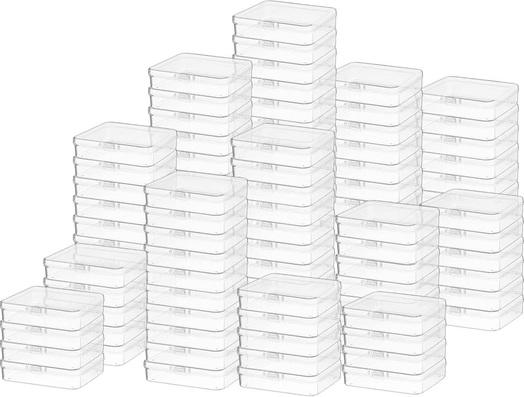SATINIOR 100 Pcs Clear Plastic Beads Storage Containers Box Small Clear Boxes with Hinged Lid Plastic Case Mini Square Arts Crafts Storage Organizers for Small Items(4.45 x 3.3 x 1.14 Inch)