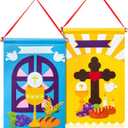 WATINC First Communion Banner Kit - Holy 1st Communion Felt Banner Kit Baptism Christian Cross DIY Craft Decorations, Make Your Own Sunday School Church Hanging Crafts Supplies for Boys Kids (2 Set)
