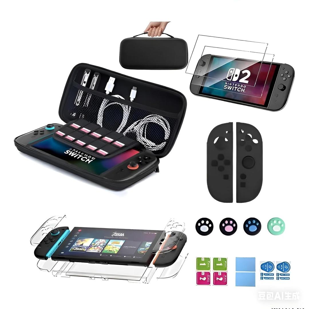 NERLBJYRI Carrying Case Compatible with Nintendo Switch 2, with 10 Games Cartridges Protective Hard Shell Travel Carrying Case Pouch for Console & Accessories wii case (Black Package)