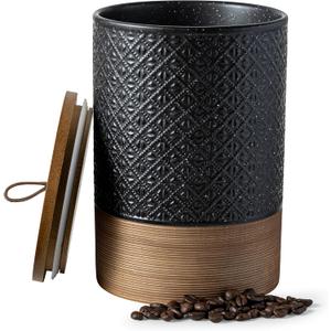Large Jar with Lid, Ceramic Coffee Container with Airtight Lids, Food Storage Containers, Kitchen Canisters for Countertop Coffee Bar Accessories Weeding Gift - Black & 64 fl.oz