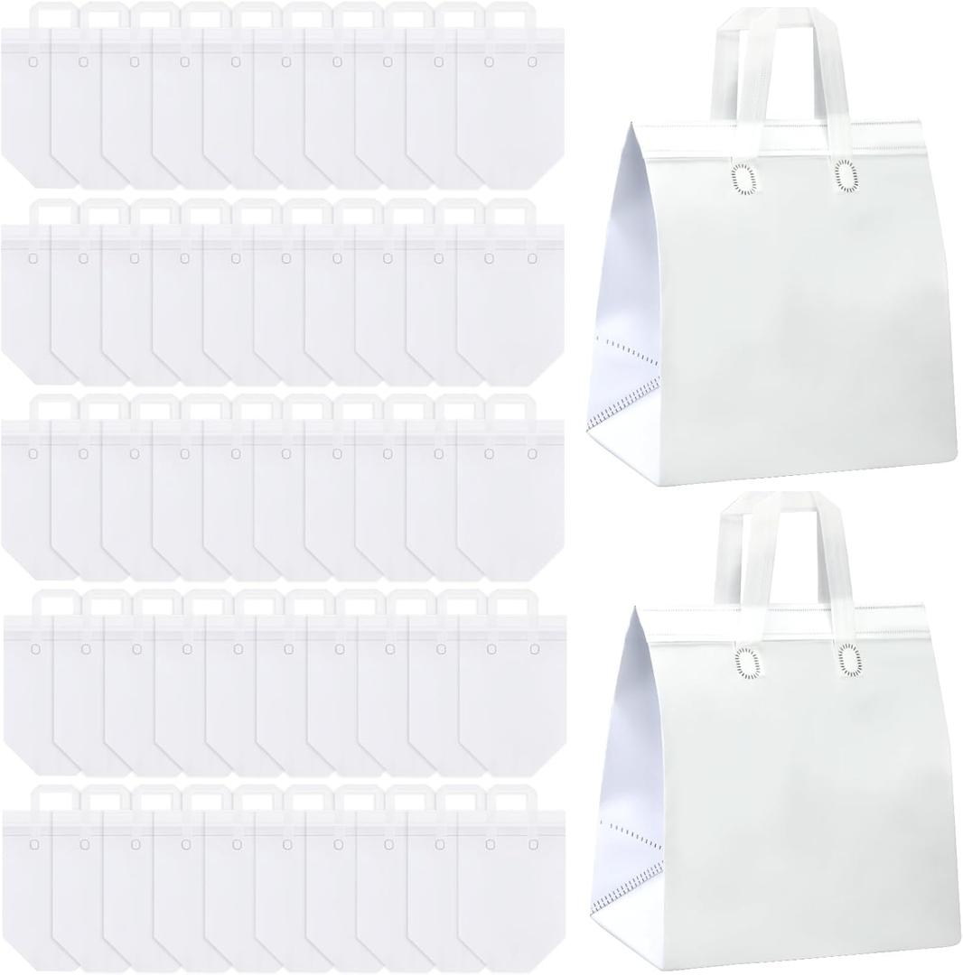 Hushee 200 Pcs Insulated Take out Bags Bulk Thermal Insulation Take Away Bags Disposable 10.24x11.02x6.69 Inch for Grocery Lunch Hot Cold Frozen Food Delivery Shipping Cooler(White)