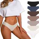 SHARICCA Women Seamless Cheeky Bikini No Show Panties Ladies Invisible Breathable Briefs Soft Stretch Underwear Multi Pack (Medium, (7 Pack) Neutral Color)