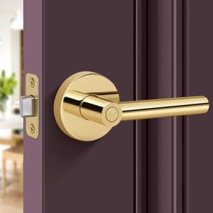 Privacy Door Lever, Heavy Duty Door Handle,Thumb-Turn Locking Inside,Round Design Reversible Door Lock for Hallway or Bathroom-Polished Brass Finish (1 Pack)