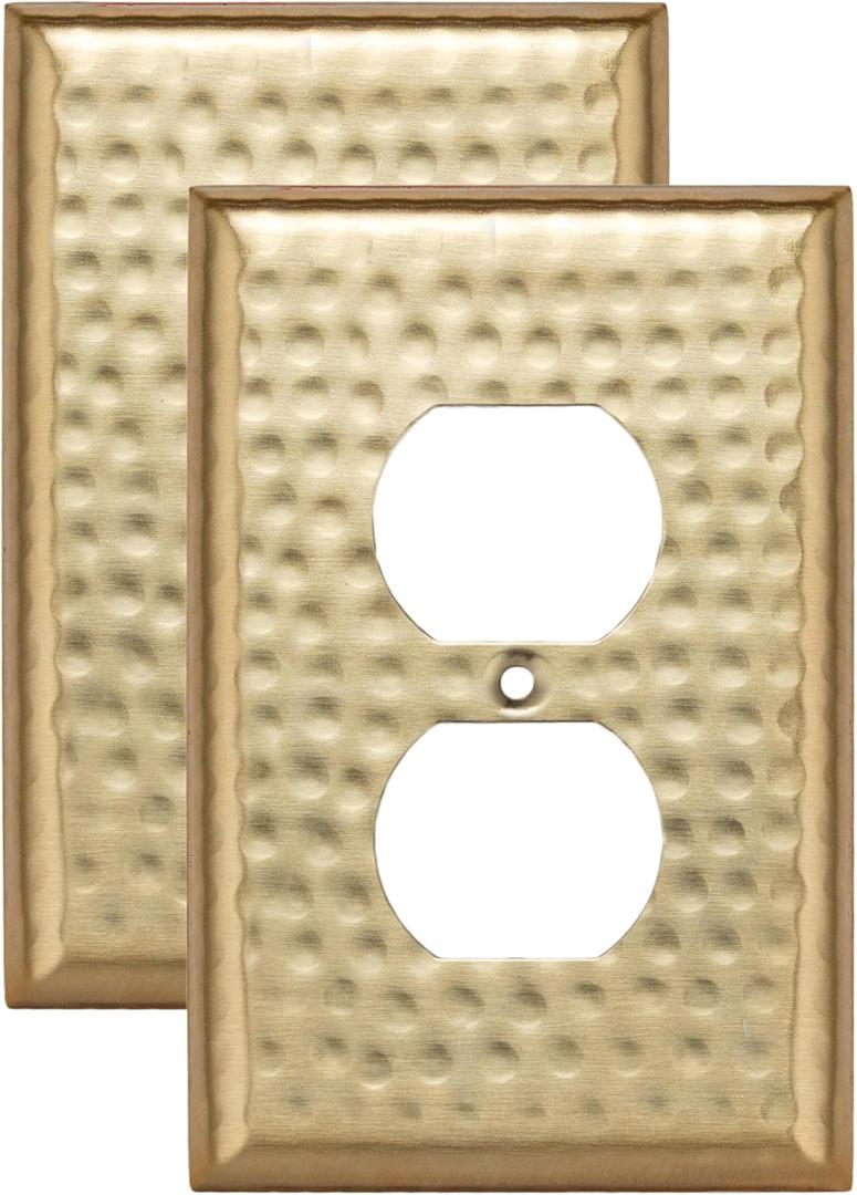 Monarch Abode Duplex Outlet Cover Plate  1-Gang Brushed Gold Plug Wall Plates, Electrical Outlet Cover Plates, Electric Outlets Covers, Hand Hammered Decorative Outlets Covers Wall Plate, Pack of 2