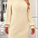 PRETTYGARDEN Women's Long Sleeve Sweater Dress 2024 Fall Knit Turtleneck Sweaters Pullover Loose Mini Dresses (Apricot, Medium)