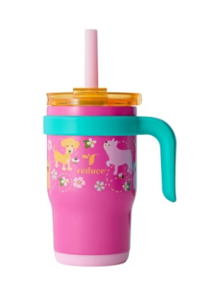 Reduce 14oz Coldee Vacuum Insulated Stainless Steel Straw Tumbler Bright Pink: Kids Leakproof Drinkware
