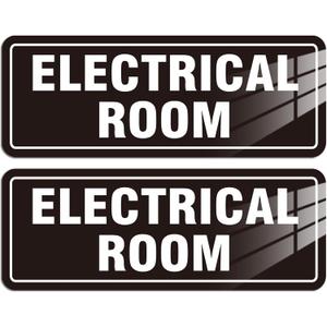 2 Pack Electrical Room Signs- 8x3Inch Self-Adhesive Acrylic Sign- Easy Installation - Electric Closet Sign for Door or Wall, Black 