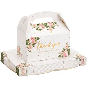 24-Pack 6.25x3.5x3.5" Floral Party Favor Gable Boxes, Thank You Gift Boxes for Birthday, Wedding, and Baby Shower Celebrations