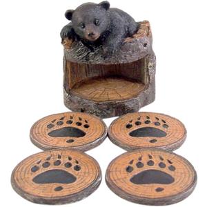 Black Bear Coaster Holder With 4 Coaster Set