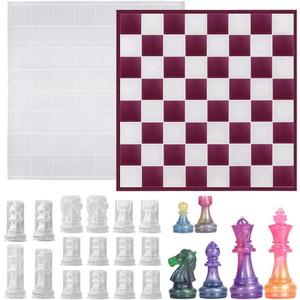 BIGEBO Large Chess Board Mold, Full Size Chess Board Mold with 16 Pcs Chess Pieces Molds Board Games Silicone Molds for Epoxy Resin DIY Resin Art Christmas Gifts