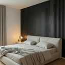 Black Wall Panels for Interior Decor 96x6.6in 8Pack WPC Wall Panel Waterproof Matte Finish Black 3D Accent Wall for Living Room Bedroom Hall Office, 33.6 sq.ft Coverage Slat Wall Paneling