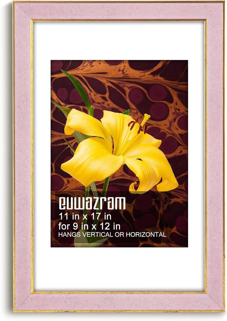 Suede 11x17 Frame - Single Frame, Christmas Elegant Pink 11 x 17 Poster Frame with Mat for 9x12, 11x17 Picture Frames for Artwork, Puzzles, Photos and Movie Posters