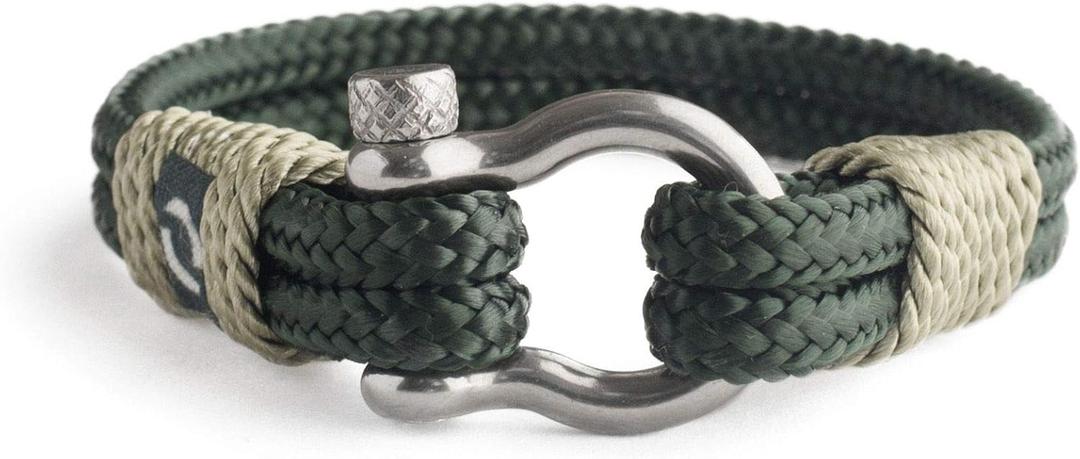 Mens Rope Bracelet - Stainless Steel Silver Shackle, Extremely Durable and Scratch Resistant Waterproof Paracord, Handmade, Nautical Wristband for Men (RoyalGreen)