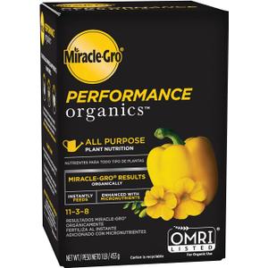 Miracle-Gro Performance Organics All Purpose Plant Nutrition, 1 lb. - All Natural Plant Food For Vegetables, Flowers and Herbs - Apply Every 7 Days For Best Results - Feeds up to 200 sq. ft.