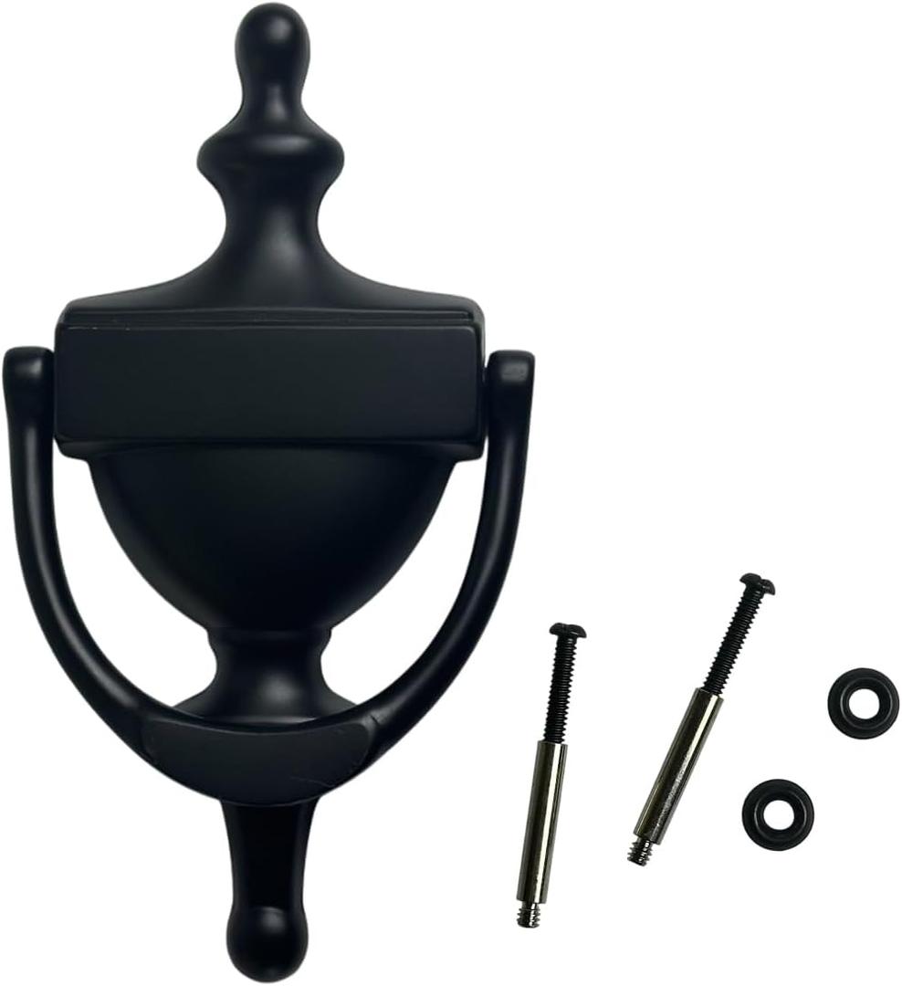 QCAA Solid Brass Door Knocker, 7", Matte Black, Made in Taiwan, 1 Pack