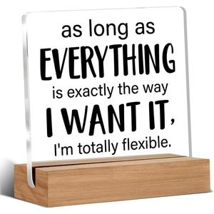 Funny Office Gift Humor Gifts for Coworker Colleague Leader Boss Office Clear Desk Decorative Sign Acrylic Sign With Wooden Stand for Desk Table Shelf (EVERY)