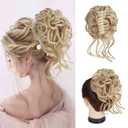 Messy Bun Hair Piece Claw Clip Bun Hair Accessories for Women Messy Wavy Curly Hair Bun Extensions Short Tousled Updo Synthetic Blonde Hair Extensions (Strawberry Blonde & Bleach Blond Mixed)