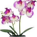 Purple Orchid Artificial Flowers 2 Stems in Grey Pot, Potted Faux Orchid Flower for Home Bathroom Table Living Room Office Kitchen Decor