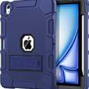 for iPad Air 11-inch (M3/M2) 2025/2024, iPad Air 5th/4th Generation 10.9 Inch Case (2022/2020), Heavy Duty Shockproof Rugged Protective Case with Pencil Holder, Navy Blue