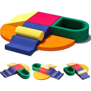7 Piece Velvet Installation-Free Toddler Climbing Toys for Indoor Use, Foam Climbing Blocks for Toddlers 1-3, Soft Play Climbing Set