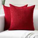 Encasa XO Thick Chenille Throw Pillow Covers Set of 2 | Scarlet Red - (24x24) (60x60 cm) | Decorative Accent Square Throw Pillow Cases for Couch, Home Decor, Sofa