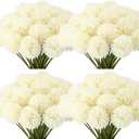 Tigeen 50 Pcs Artificial Flowers Chrysanthemum Ball Fake Flowers Lifelike Artificial Chrysanthemum Ball for DIY Wedding Bouquets Bridal Shower Table Centerpieces Home Kitchen Garden (White)