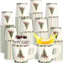 Maxcheck 100 Pieces Christmas Espresso Paper Cups with Handle 7oz Drinking Xmas Christmas Tree Disposable Tea Cups Hot Chocolate Cups Bar Accessories for Christmas Party Decoration