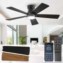 Ceiling Fans with Lights, 42 inch Low Profile Ceiling fan with Light and Remote, Flush Mount, 6 Speeds, Reversible DC Motor,5 Blades, Noiseless, Black Small Ceiling Fan for Bedroom, Indoor/Outdoor