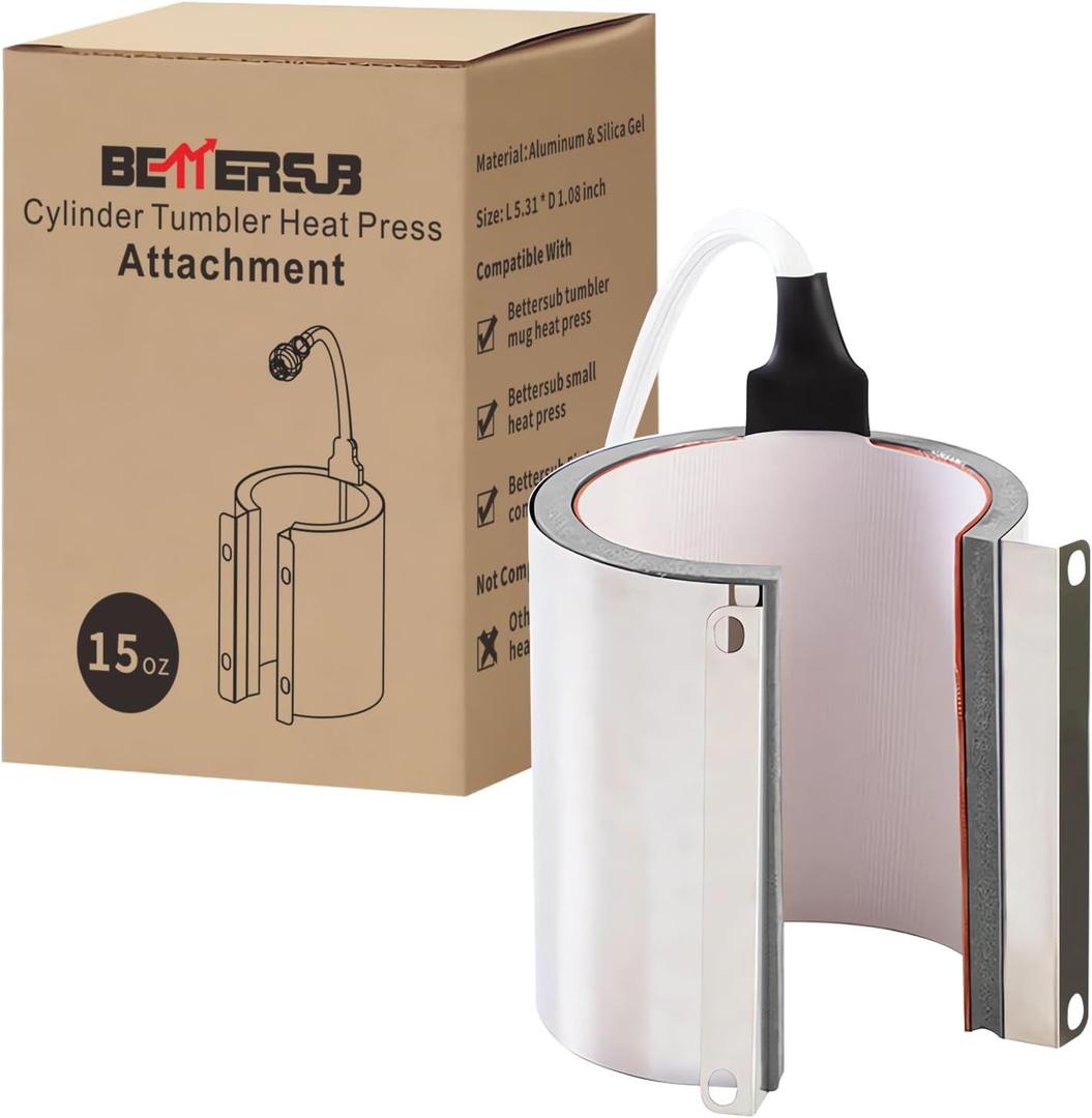 BetterSub Mug Cup Press Heating Transfer Attachment Silica Gel 110V for Heat Press Machine Transfer Sublimation Cylindrical (US Cylindrical 15oz)