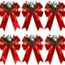 6 Pack Red Velvet Christmas Bows with Pine Cones & Pine Needles Large Holiday Ribbon Bows for Christmas Tree Wreath Gifts Indoor/Outdoor Party & DIY Decorations