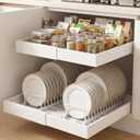 DOMNIU 2 Pack Pull Out Cabinet Organizers Expandable Width (12.4''-20.27''), Upgrade 3 Slide Rails Sliding Drawer for Kitchen Cabinet Organizer with Adhesive Nano Film, White